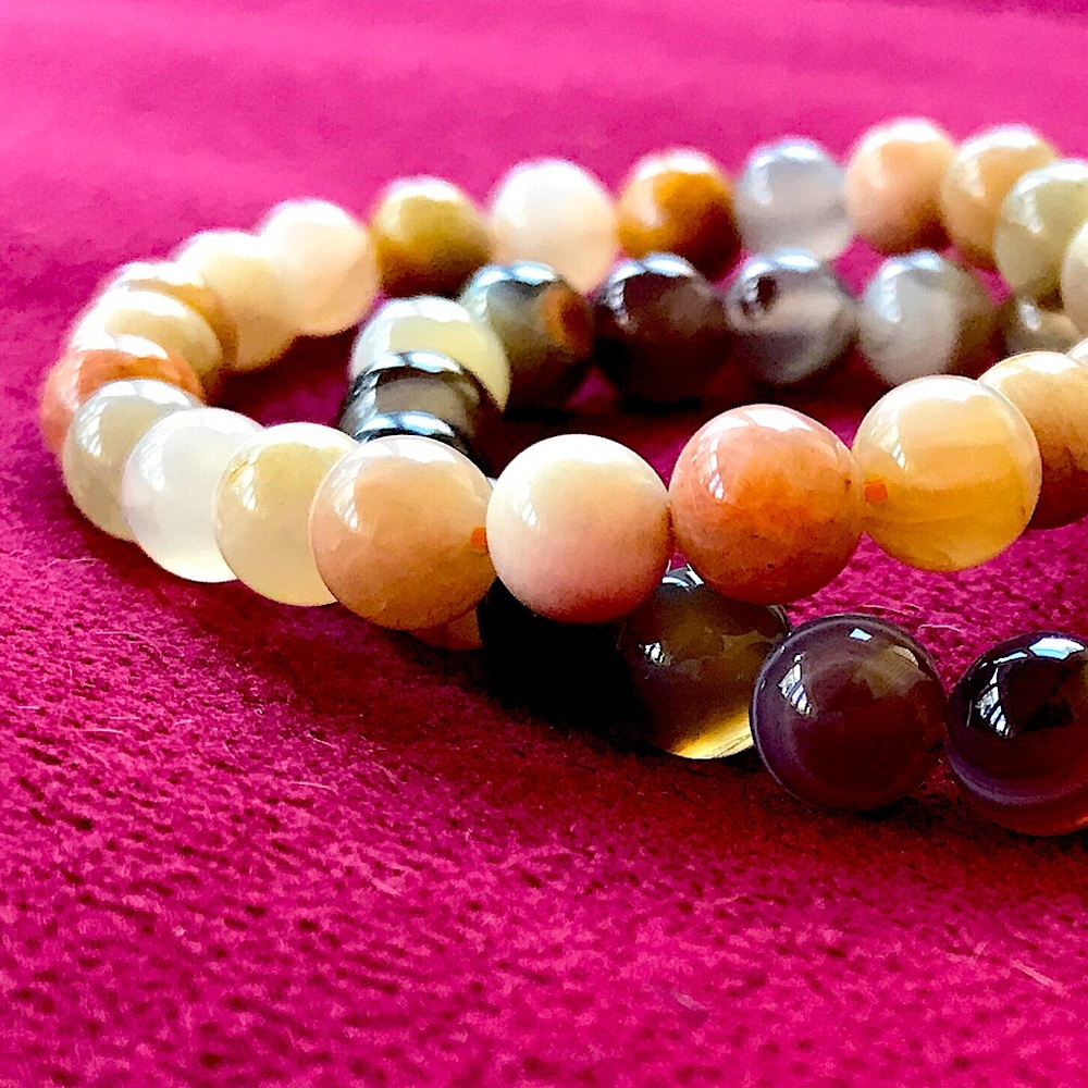 🧘‍♀️Set of 2 Chakra Bead Stretch Bracelets - Beautiful Neutral Tones